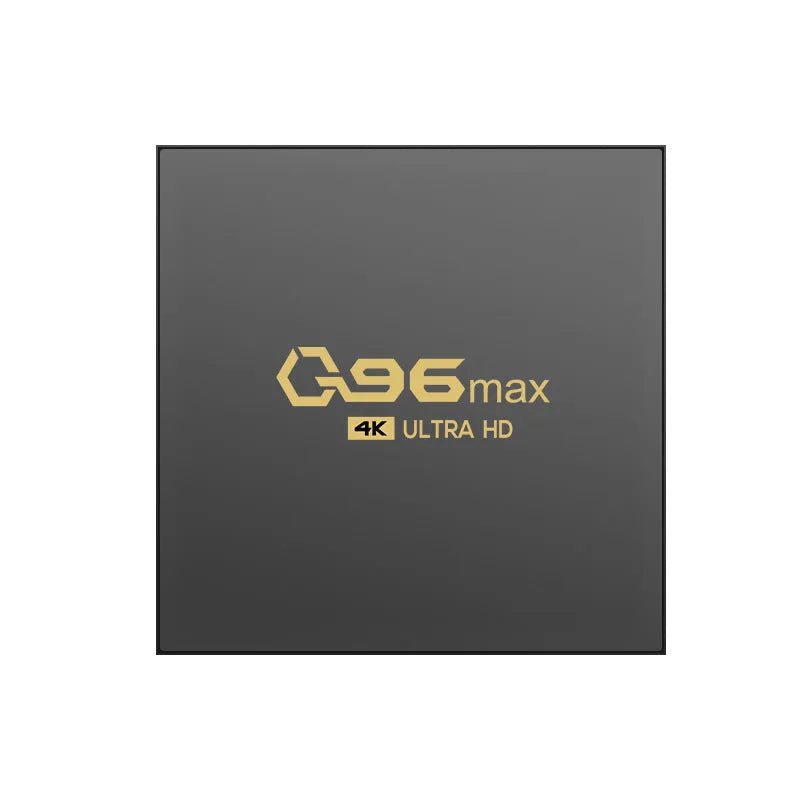 Q96 MAX Android TV box set-top box with remote control, HDMI cable, and power supply