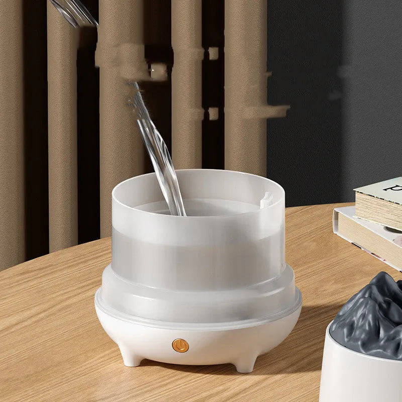 Volcanic mountain-shaped USB humidifier in black or white for rooms up to 20 square metres