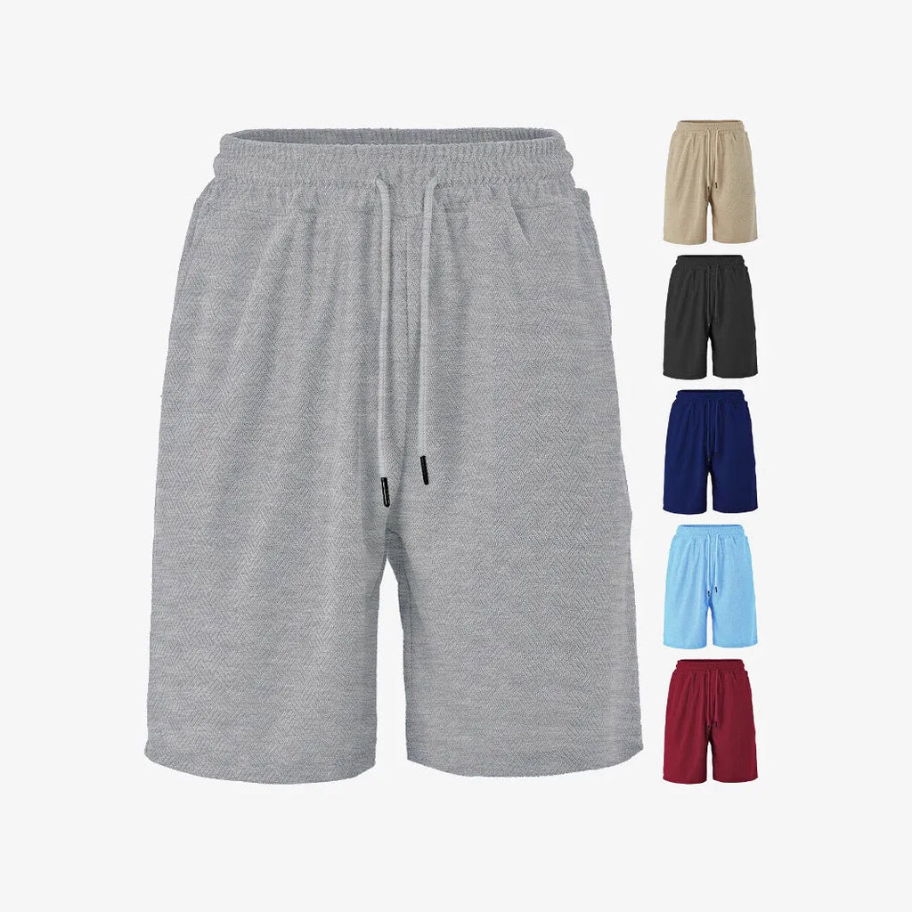 Men's loose fit towel jacquard casual shorts in khaki showing textured fabric and relaxed leg opening for summer