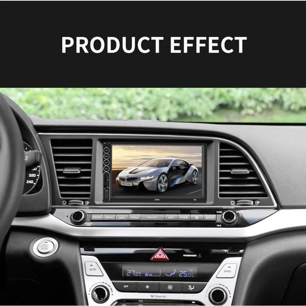 7-inch double DIN car MP5 player with Bluetooth and USB touchscreen in black