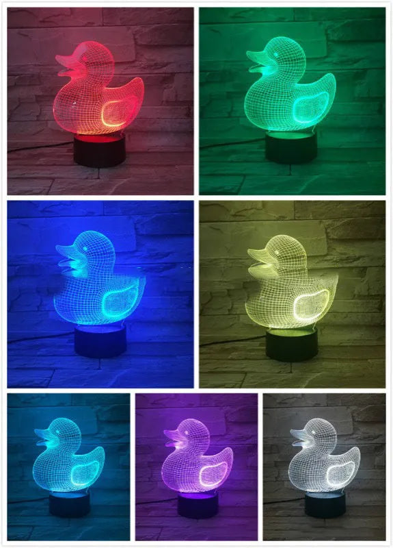 Little yellow duck 3D night light with colour-changing LEDs and remote control