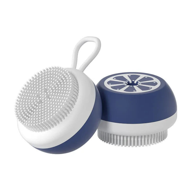 Soft silicone pet bath brush in yellow colour with 3D massage head design for dog and cat grooming