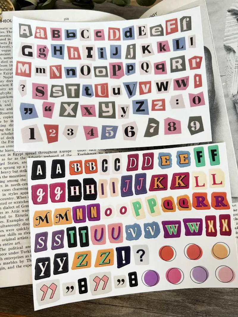 English letters and numbers symbol label decoration stickers in cute style with weekly words