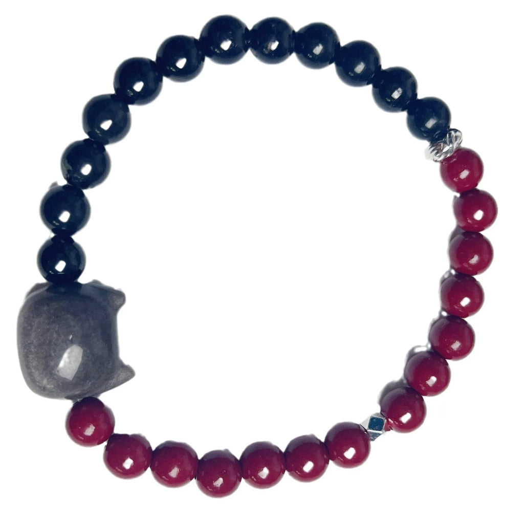 Colourful obsidian cat charm bracelet in net red style with detailed feline design