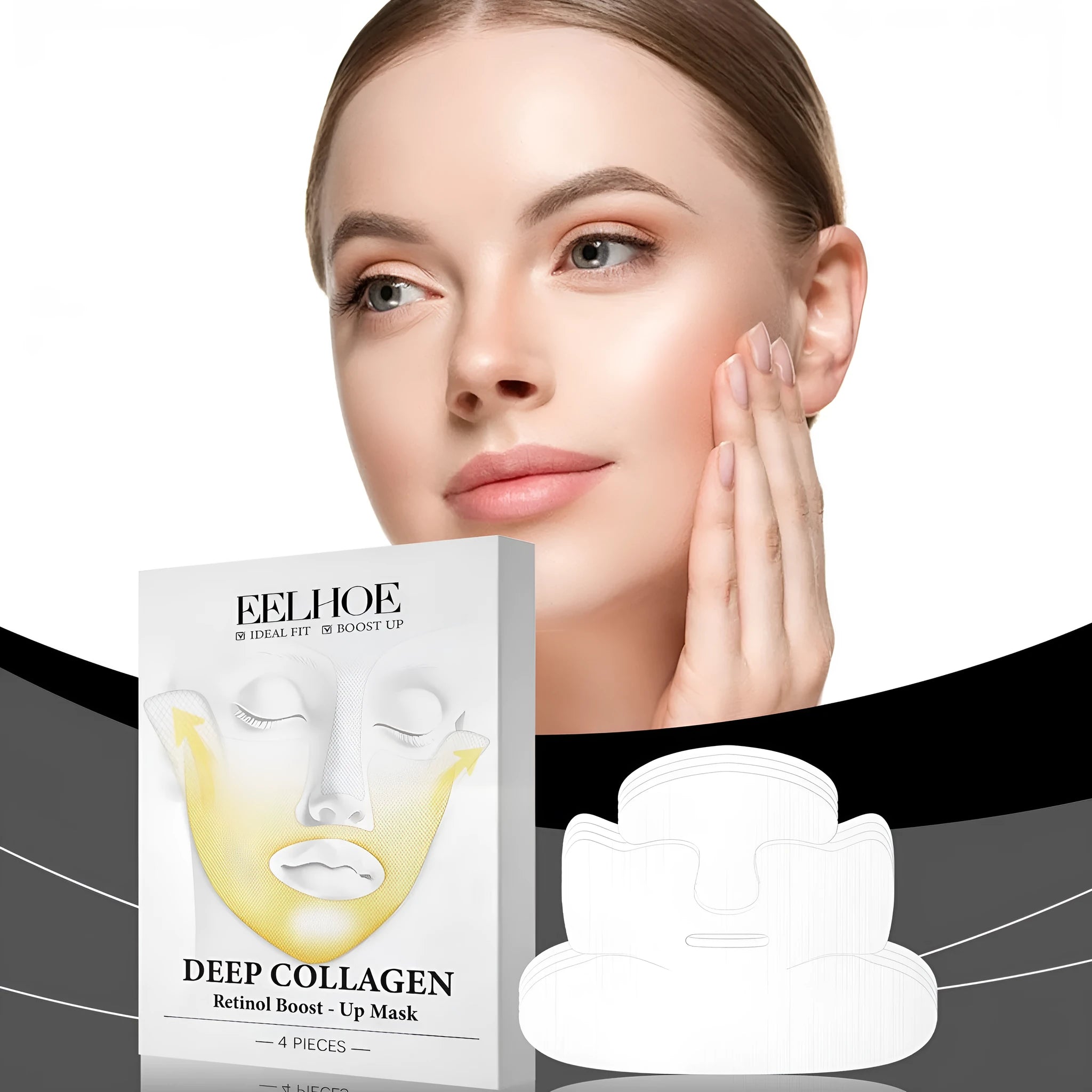 Collagen tightening facial mask pack containing four 23.5x16.8cm sheet masks