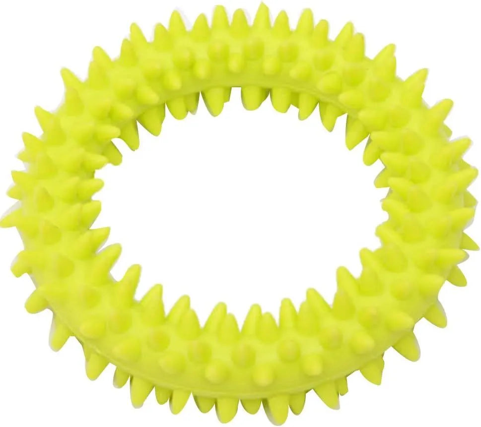Blue spiky circle ring dog chew toy made from TPR for dental cleaning and bite training.