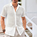 Men's short sleeve lapel shirt in cotton blend fabric available in beige, black, white