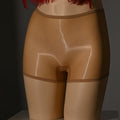 Men's shiny seamless underwear stockings in nylon fabric, showing mid-waist design and breathable construction