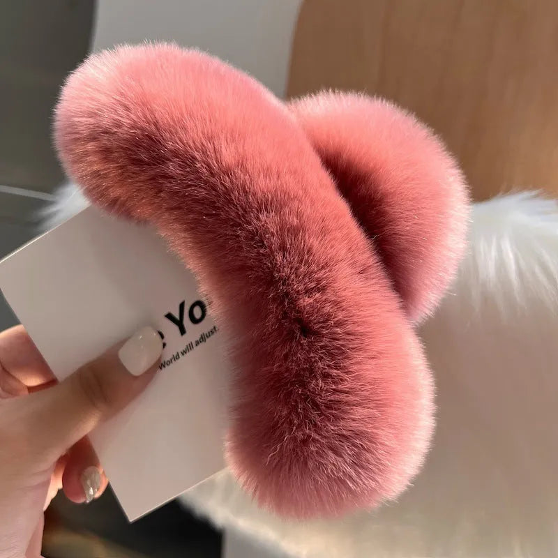Plush otter hair clip for women in large 13cm and oversized 15cm sizes, shown in colour options