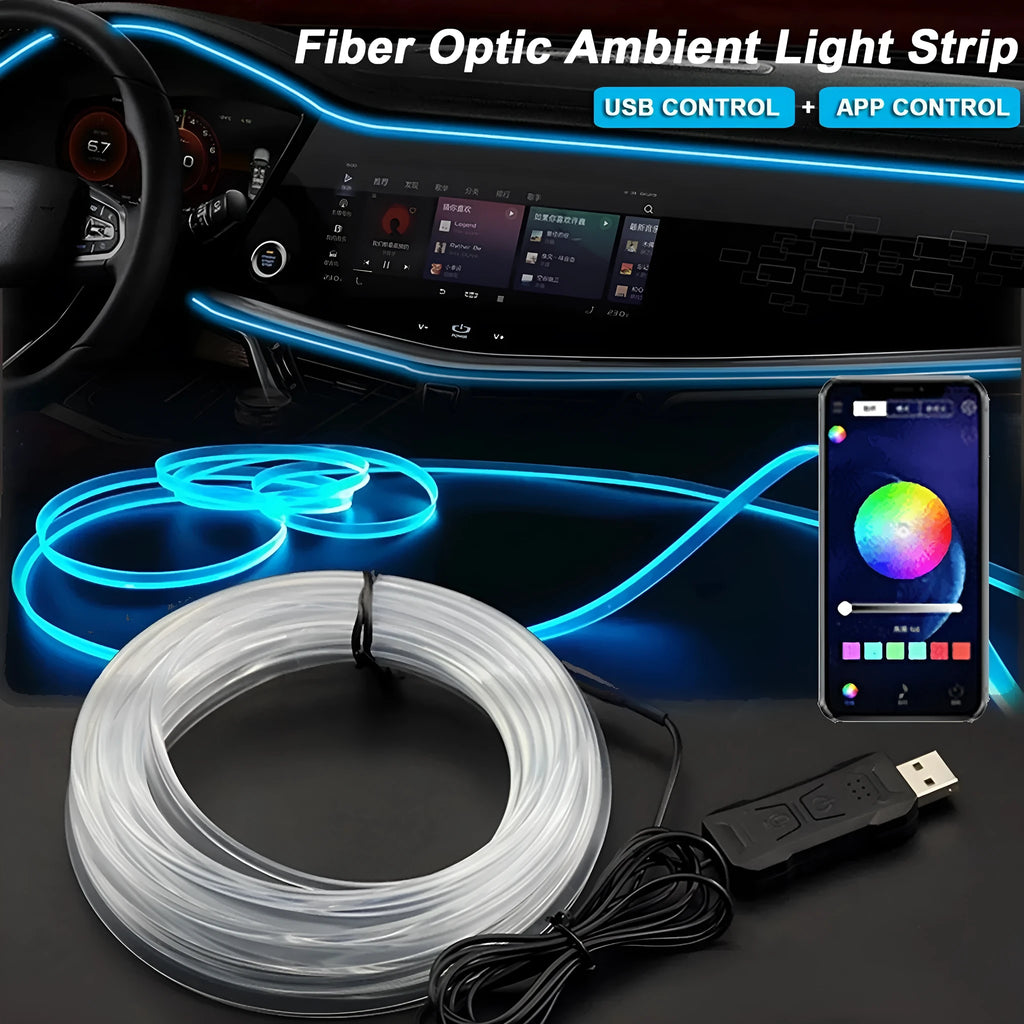 Car music ambience light 64 colour 2W 5V PVC strip for general vehicle interior with APP control