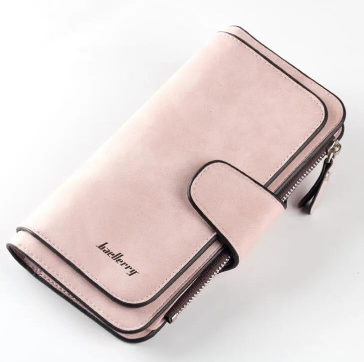 Women's PU zip wallet in Black, Blue, Brown, Dark Blue, Dark Grey, Dark Red, Light Grey, Pink and Rose Red with zipper closure