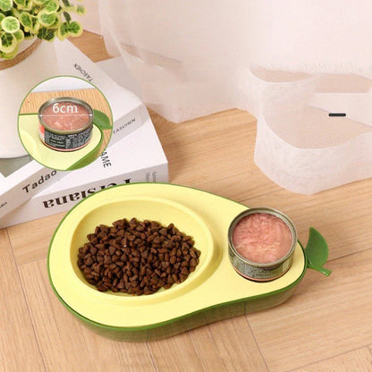 Avocado-shaped automatic pet food and water dispenser for cats and dogs with slow-feed feature and large water capacity