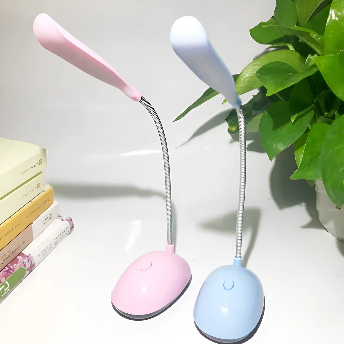 Battery LED desk lamp in white blue pink or green with three No7 batteries equipped for dormitory reading and study.