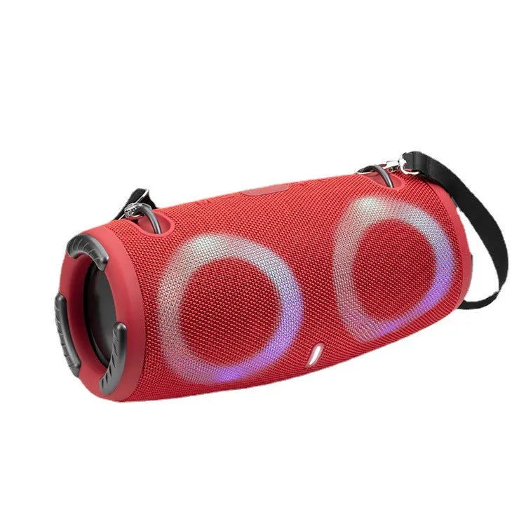 War Drum Bluetooth speaker with RGB coloured lights in black colour with carrying strap