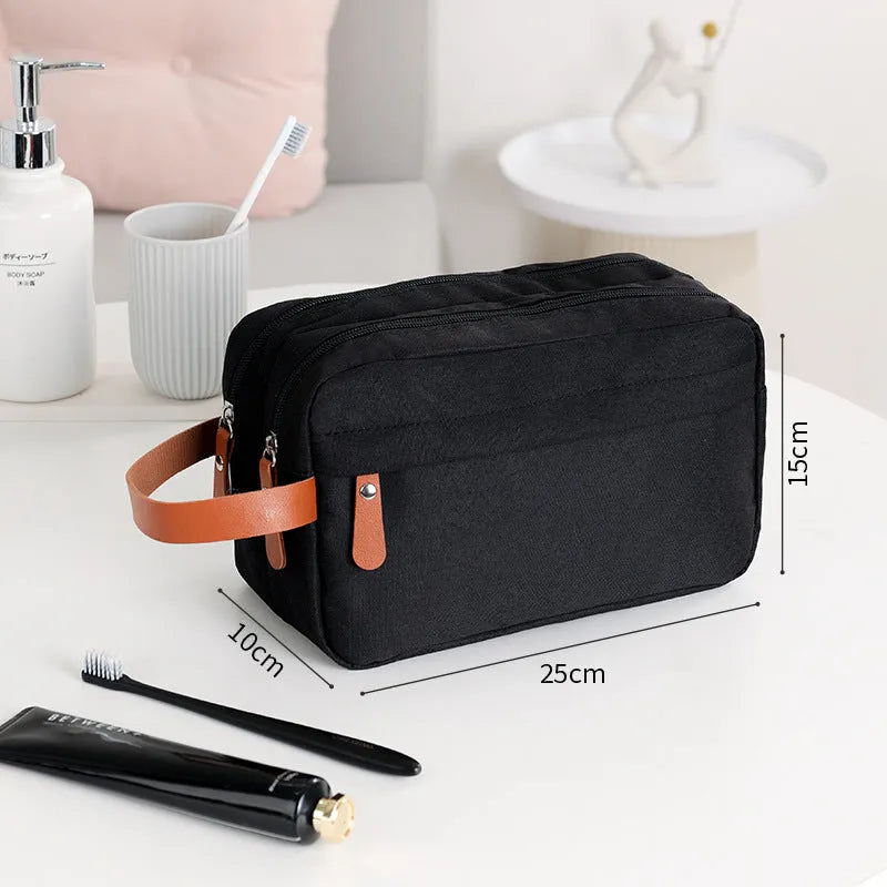 Men's polyester toiletry bag with sealed closure in gray colour, 25x15x10cm size for travel storage