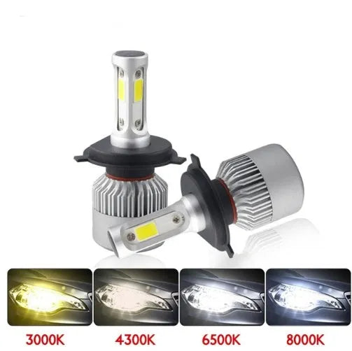 S2 car LED headlight bulb with COB chip, 8000 lumens, 6500K, 360-degree beam, aviation aluminium cooling fan