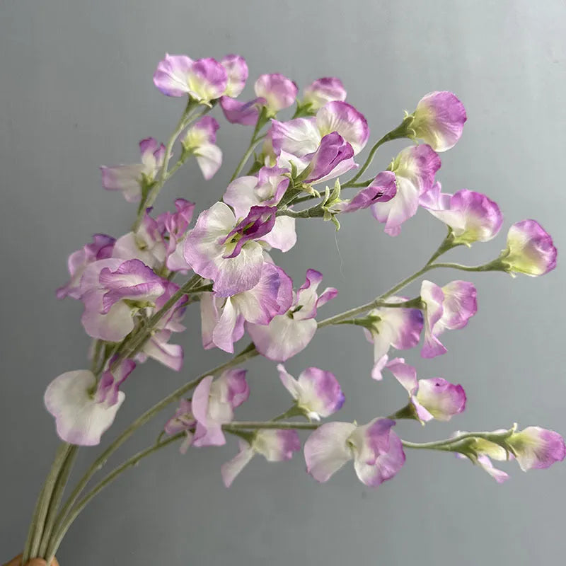 Purple flocking fragrant pea fake flower silk stem 63cm tall for wedding decor and photography props