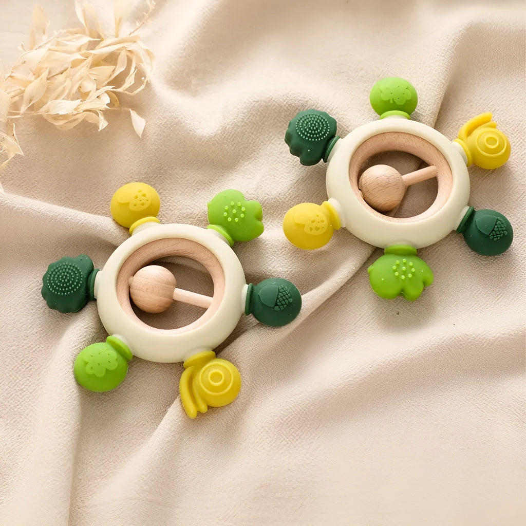 Baby's molars silicone yaoyaole teether rattle toy in pink, edible material for hand sucking prevention