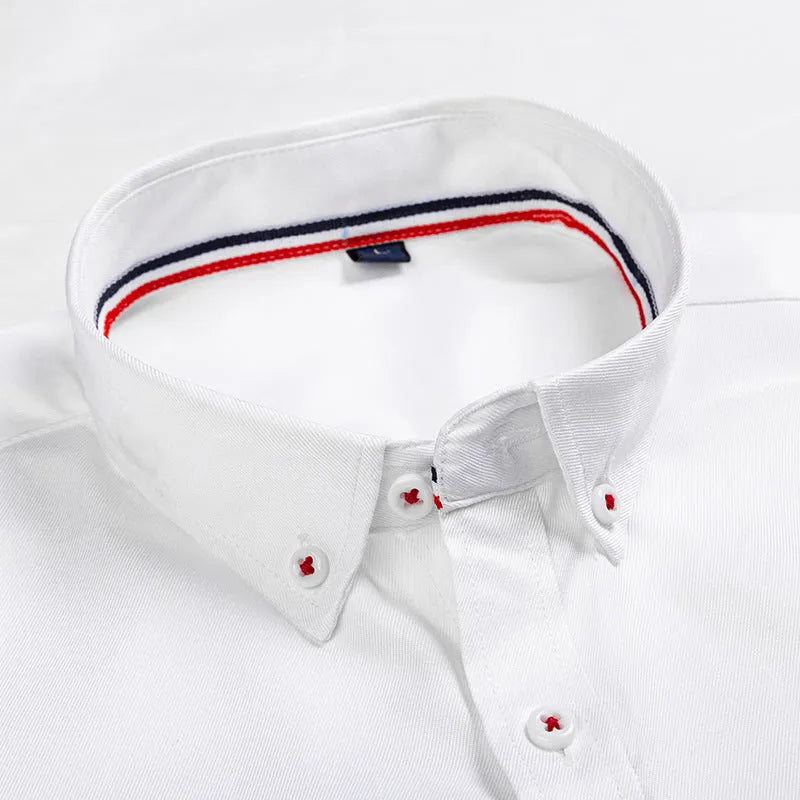 Men's casual polyester dress shirt in blue, available in sizes M to 4XL for daily business wear
