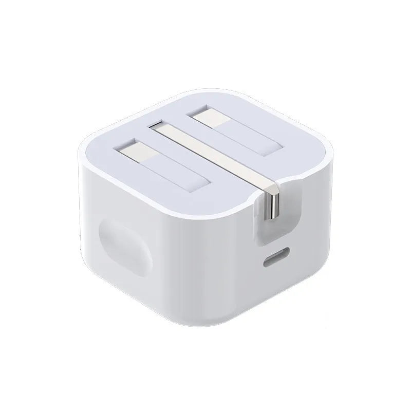 White British 20W PD fast charger adapter with UK plug and USB-C to USB-C cable