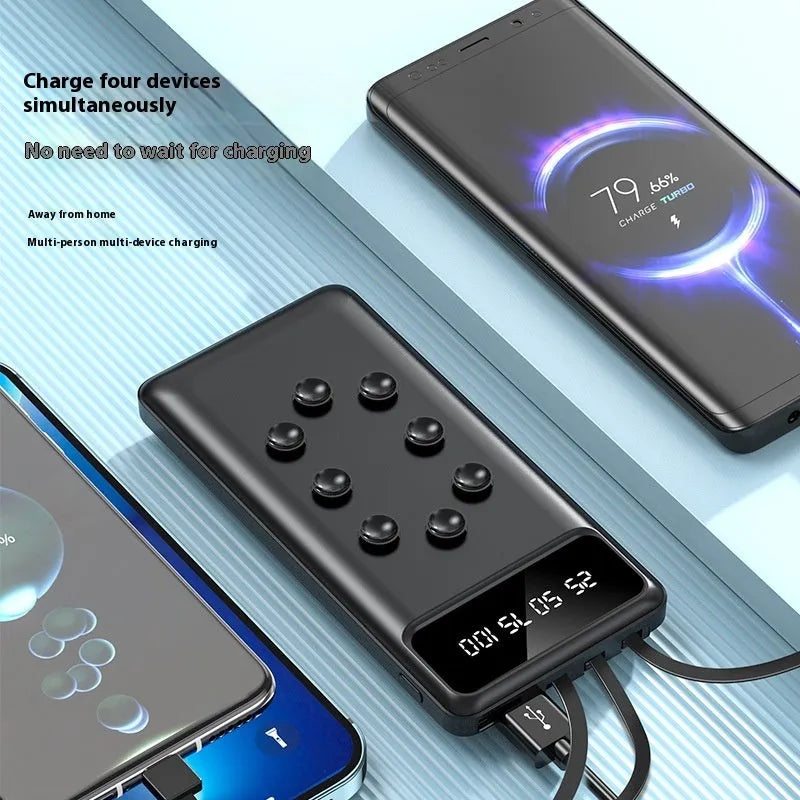 Black and white suction cup power bank with removable bracket, detachable cable, 10000mAh, 142x68x19mm
