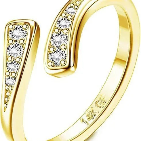 Geometric gold plated toe ring with rhinestone or water drop design options.