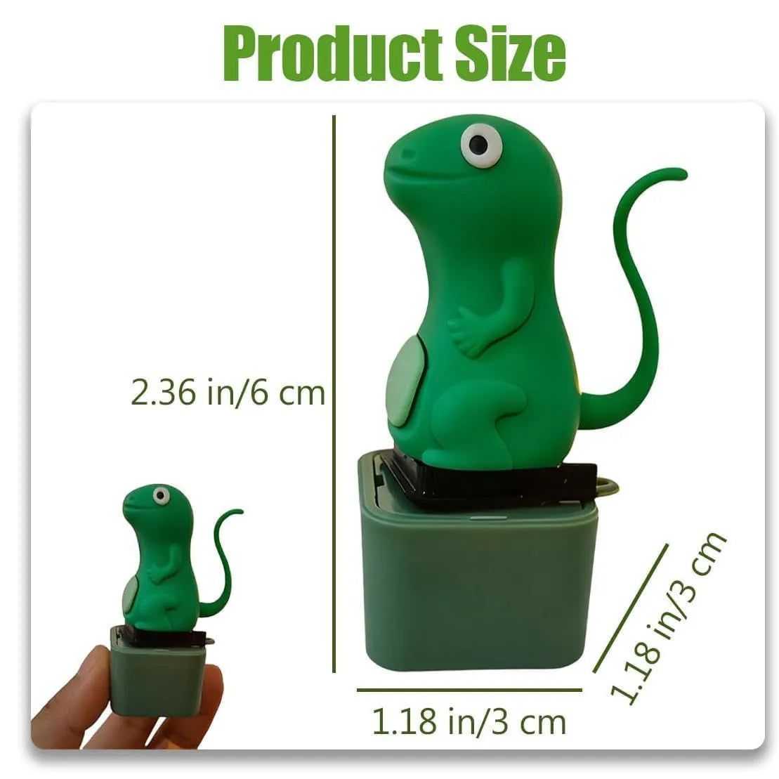 Lizard button keychain decompression clicker in PVC, 3 cm x 6.5 cm, green colour, with rechargeable luminous sounding design