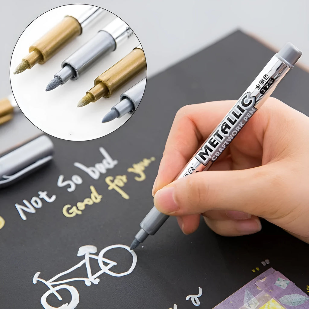 Baoke 550 metal marker pen with 1.5mm single head, 14cm ink pen body, shown in gold and silver refill colours.