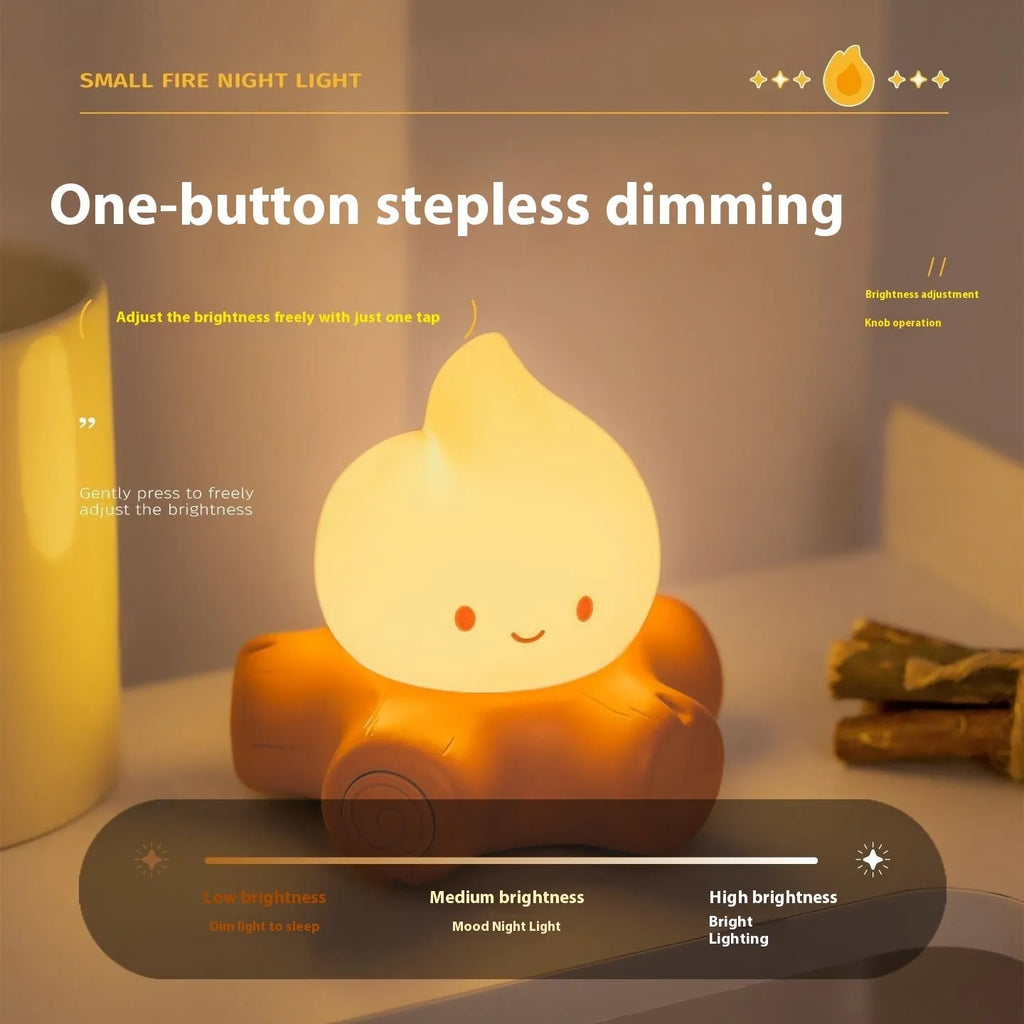 Small cartoon fire pile silicone night lamp with ABS shade showing yellow illumination