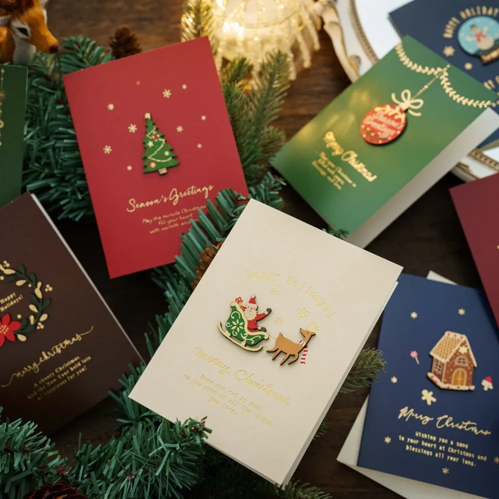 Christmas retro greeting card with simple modern printed design on special paper