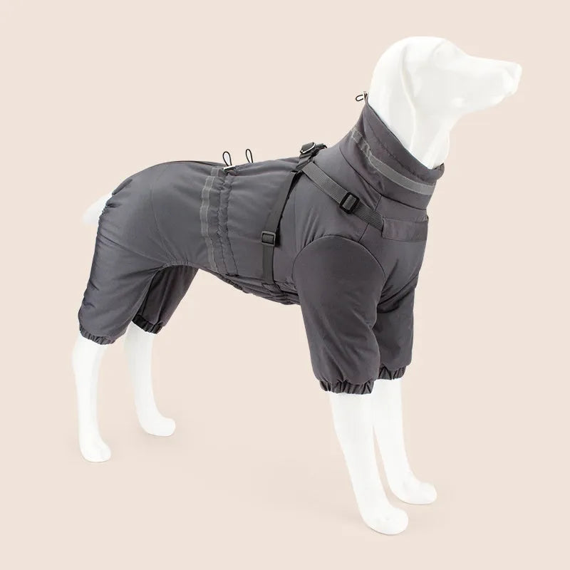Four-legged dog cotton coat in dark grey, khaki or pea green, Oxford fabric, sizes S to 2XL, warm winter pet jacket