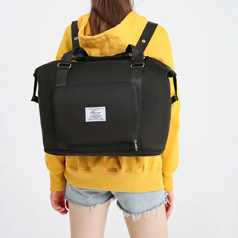Oxford cloth folding travel bag 41cm large capacity waterproof weekender for women with luggage belt
