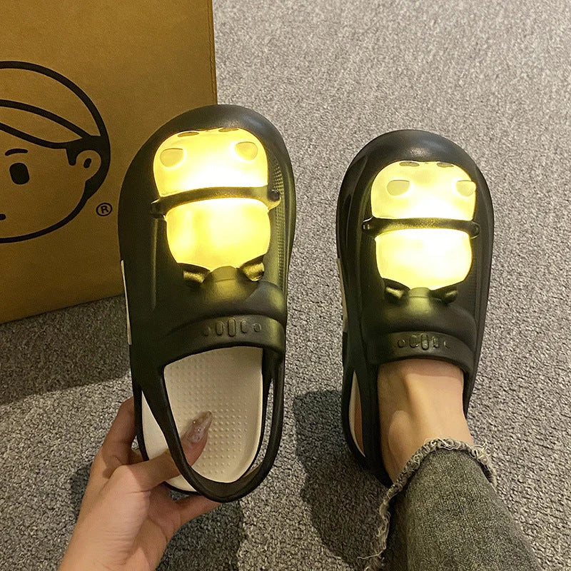 Adorable panda-themed slippers with LED lamp feature, offering cozy comfort and whimsical style for summer