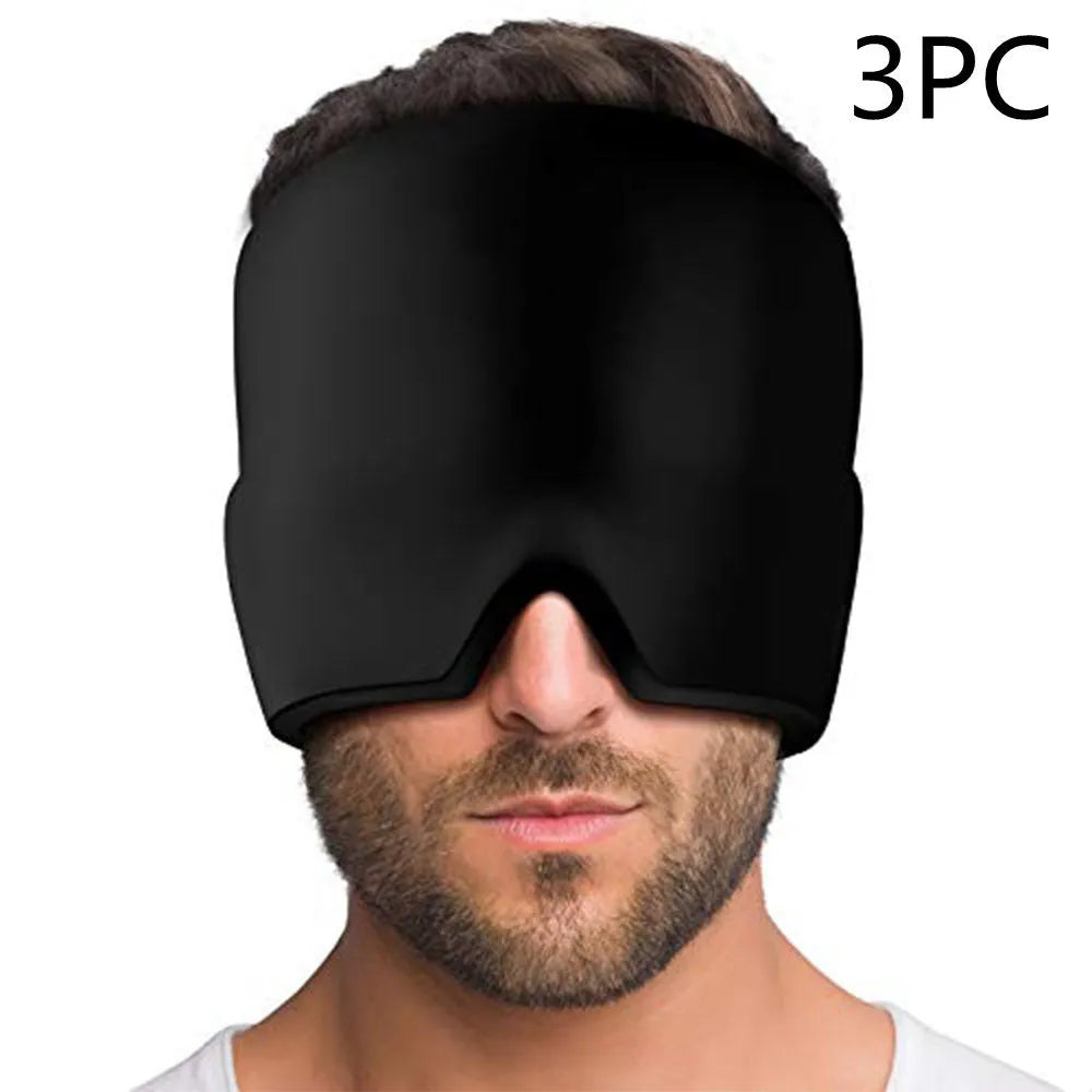 Black elastic cloth gel eye mask for headache relief with adjustable band
