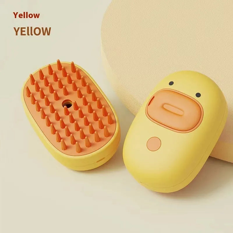 Pet Whale Small Yellow Duck spray massage comb in white, a dog bath brush made from ABS material