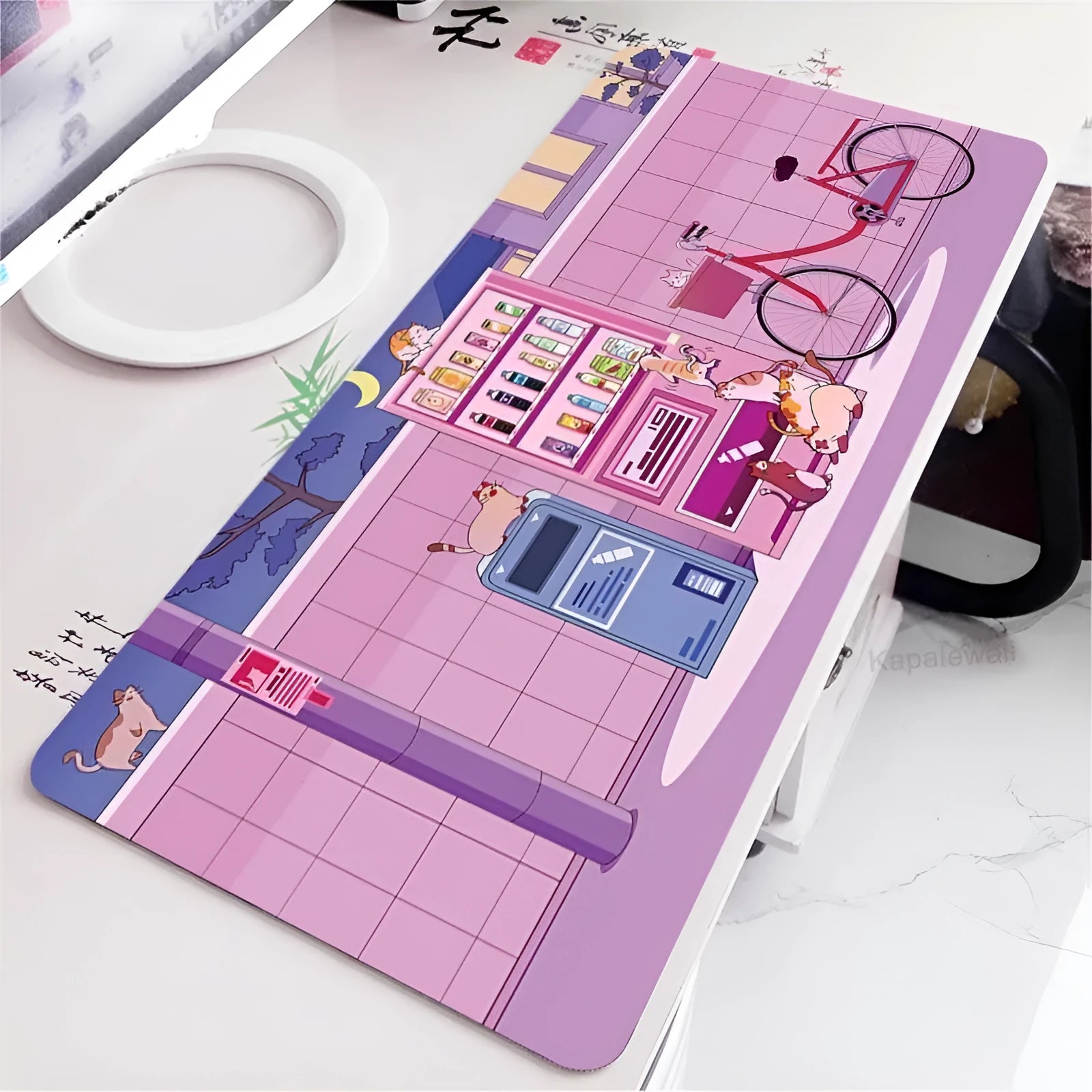 Cat head oversized mouse pad desk mat showing rubber construction and size options