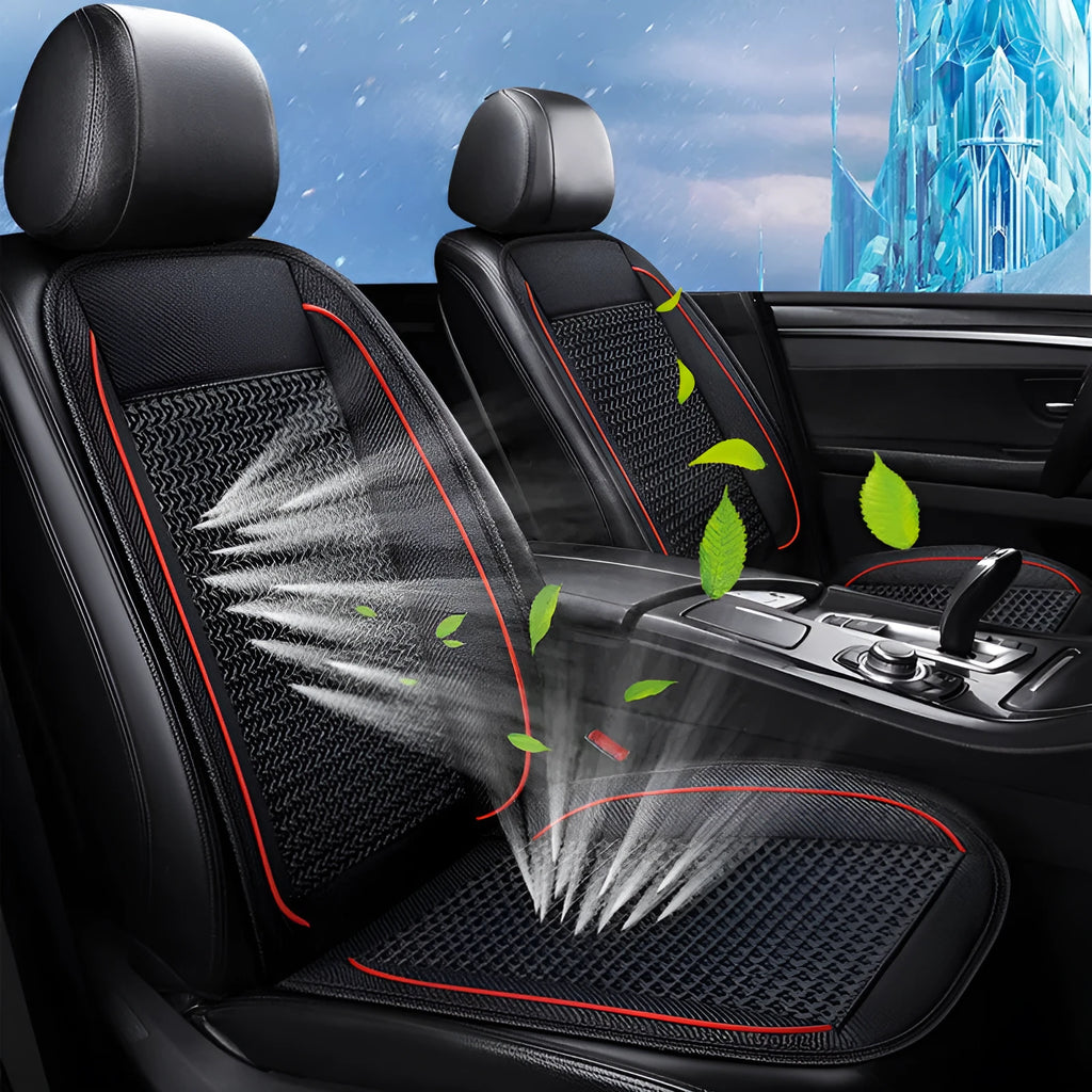 Square black car ventilation seat cushion with massage function showing power connection