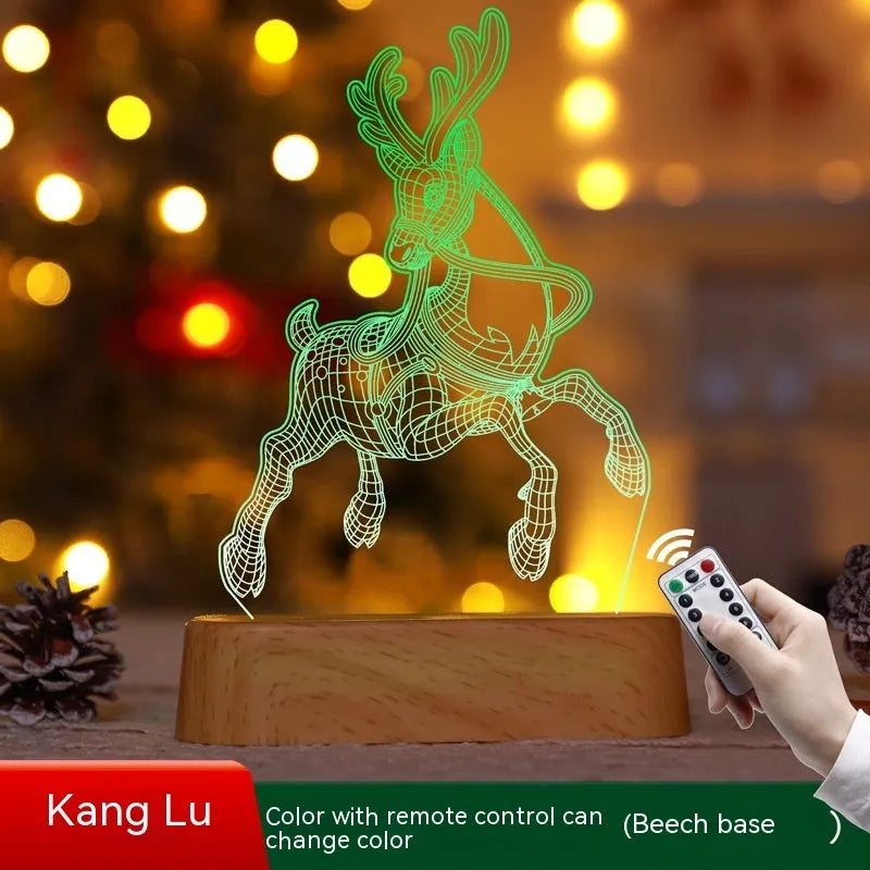 3D acrylic LED decorative lamp with Christmas tree design glowing with warm white light