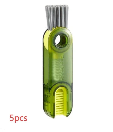 Multipurpose 3-in-1 cleaning brush with spiral design, beveled corners, and sponge tip for efficiently cleaning hard-to-reach areas like cups, bottles, and vases