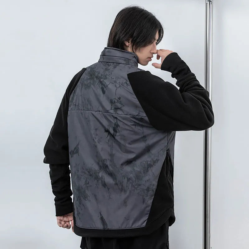 Men's black loose hooded fleece jacket with trend stitching, cotton material, available in sizes M to XXL.