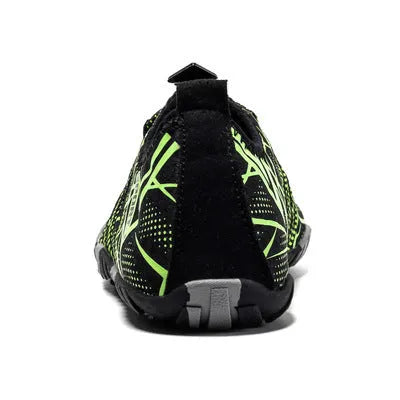 Unisex non-slip wading shoes with Lycra elastic upper and rubber sole in black, gray, green, and rose red