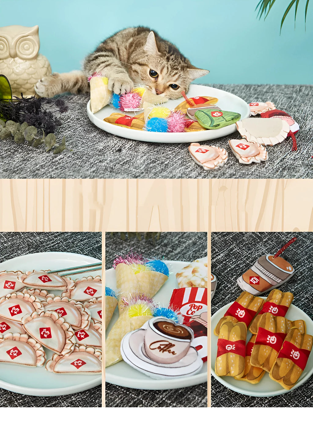 Cat mint pack cat toy with cat teeth, catnip infused, in Coffee style