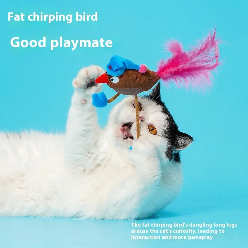 Bird catnip cat toy self-hi teaser in fleece cloth and woven fabric, Fat Kitchen Bird and Sleepy Bird options