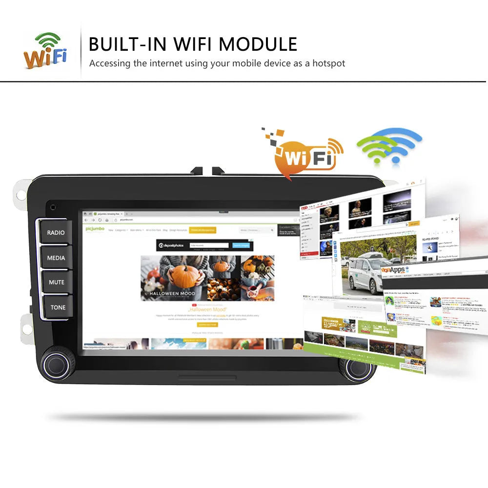 7-inch Android car player for Volkswagen with touchscreen and connectivity ports