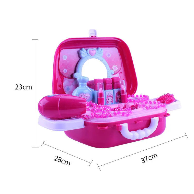Children's portable cosmetics suitcase Pink make-up table plastic toy set for kids 4-6
