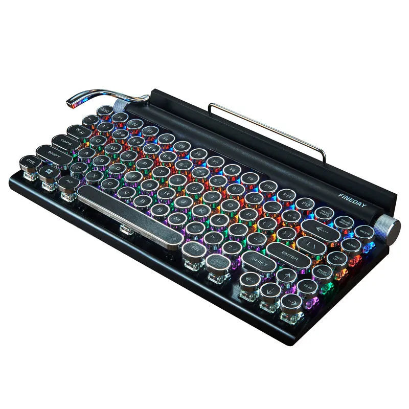 Black retro typewriter mechanical keyboard with RGB backlight and Bluetooth connectivity