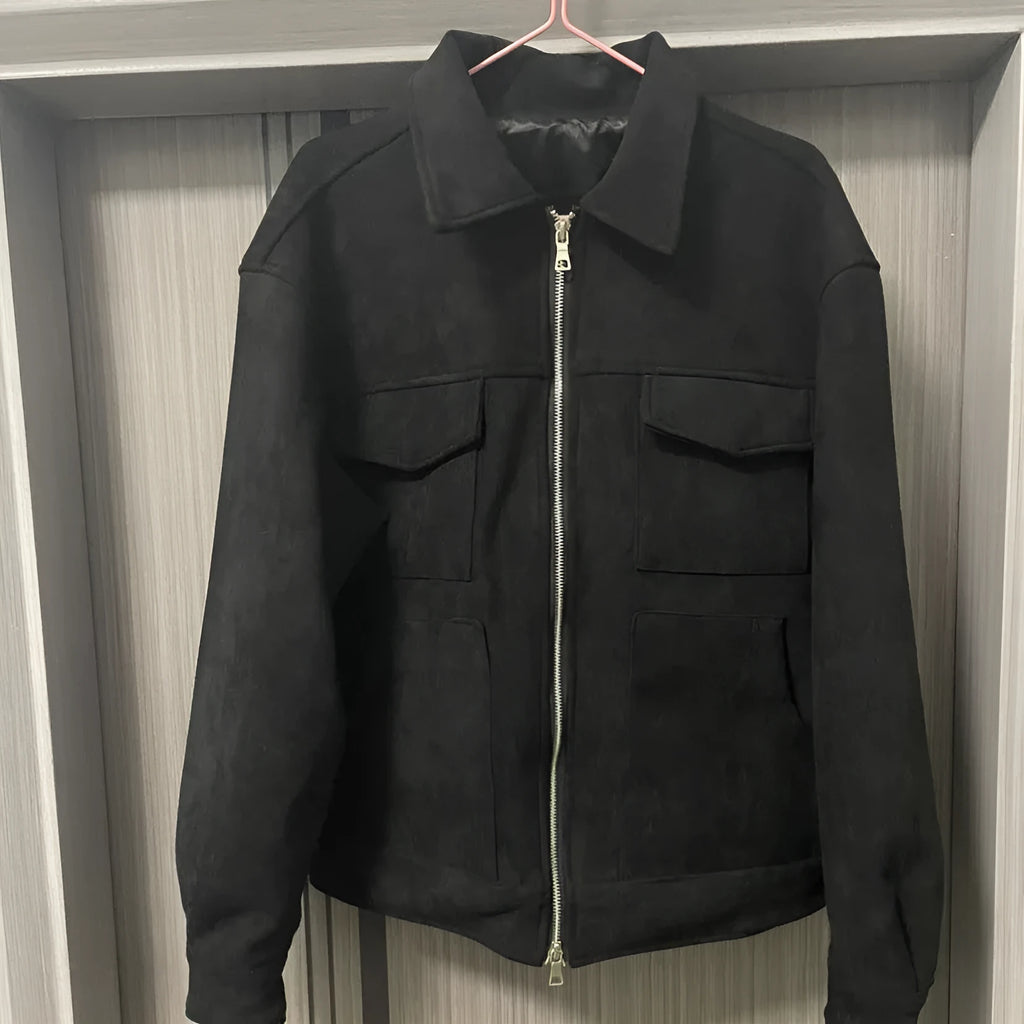Slim fit zipper jacket with big pockets in black, camel or dark grey colour options