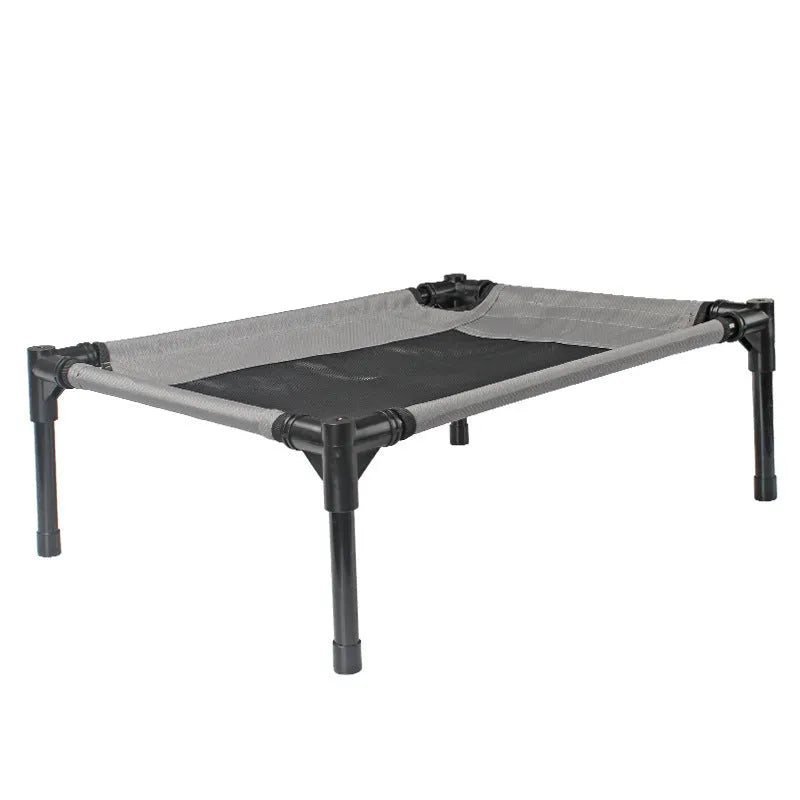 Black portable dog bed with steel frame and removable Oxford cloth cover