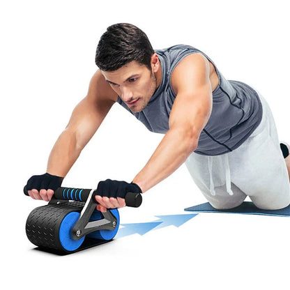 Premium Abdominal Workout Roller with Dual Wheels, Comfortable Grip, and Automatic Rebound Action for Core Strengthening and Fitness Training