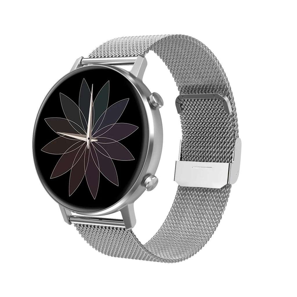 DT96 smart bracelet with 1.3-inch display on steel strap in black, rose gold, or silver colour options